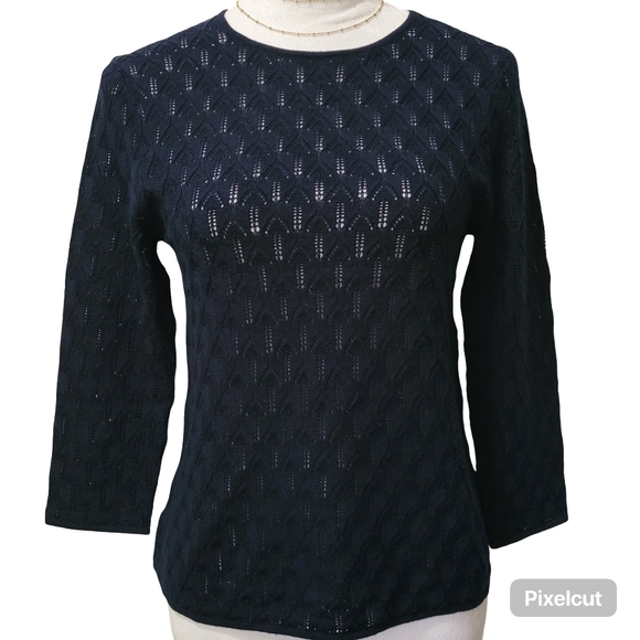 Brooks Brothers Navy Pointelle Back Tie Pullover Sweater Sz S Merino Wool - Picture 1 of 10
